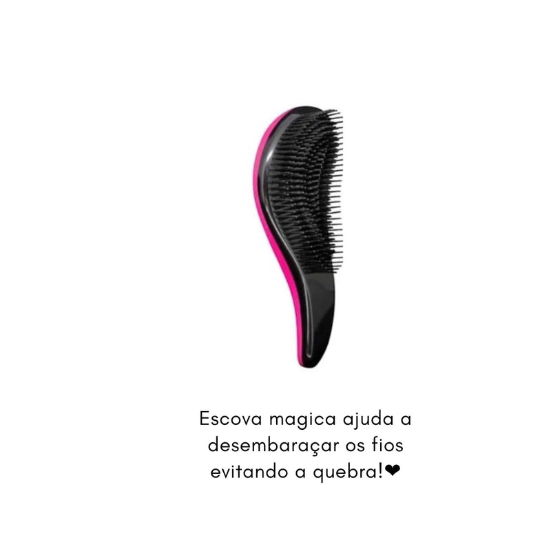 Kit 5 em 1 Escova Mágica + Escova Polvo + Escova Raquete + Touca De Cetim + Prendedor De Cetim