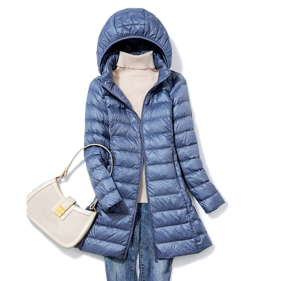 Jaqueta Feminina Puffer Comprida com Capuz