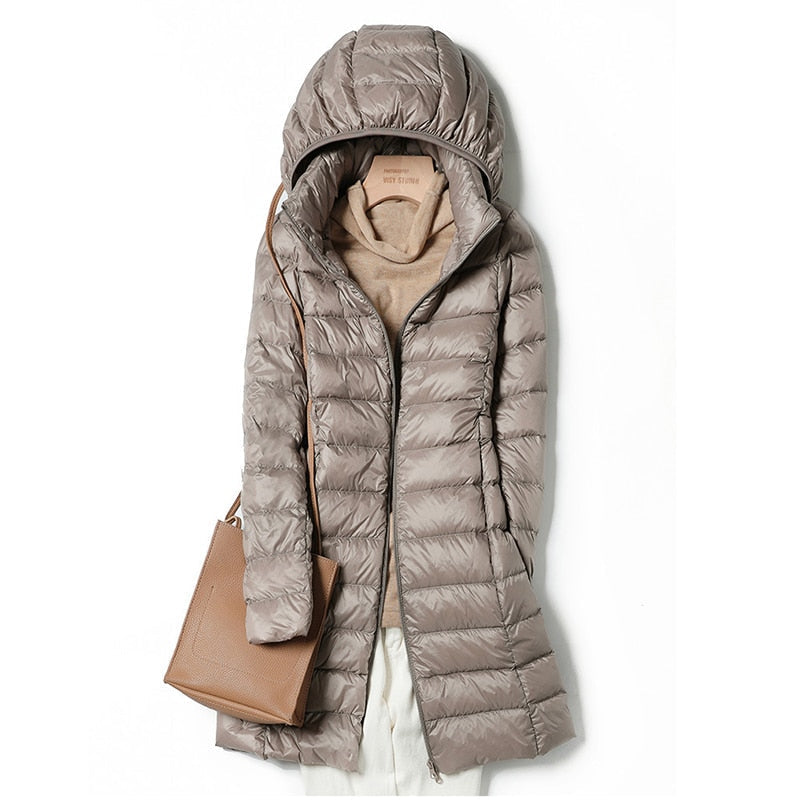 Jaqueta Feminina Puffer Comprida com Capuz