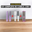 Kit Completo de Cabelo 3 em 1: Pente Alisador + Escova Alisadora + Modelador de Cachos