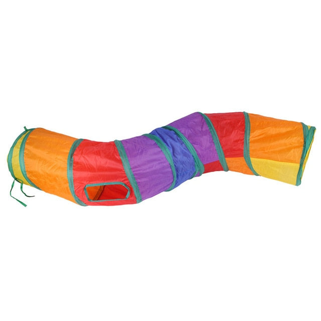 Túnel Colorido para Gatos Brinquedo Interativo com Bolinha Pompom Playtime