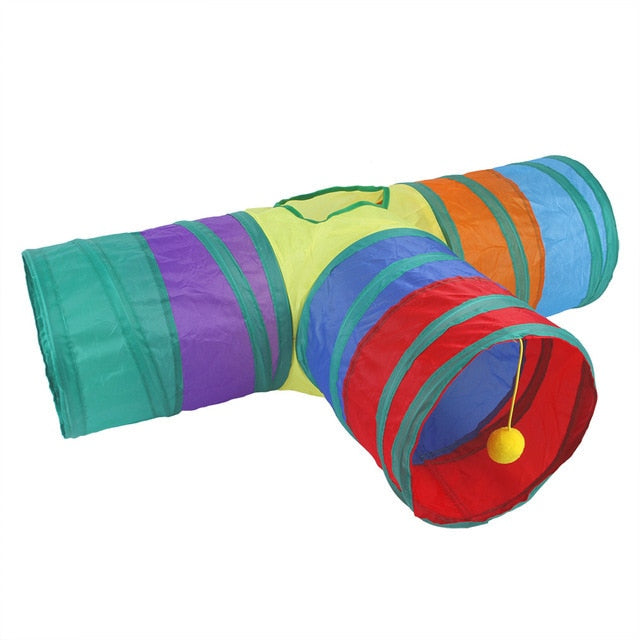 Túnel Colorido para Gatos Brinquedo Interativo com Bolinha Pompom Playtime
