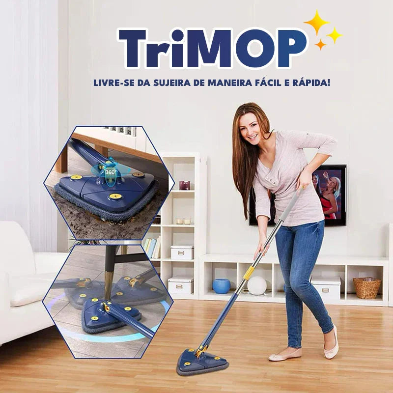 Esfregão Rodo Limpeza Triangulo Mop Giratorio 360° TriMop