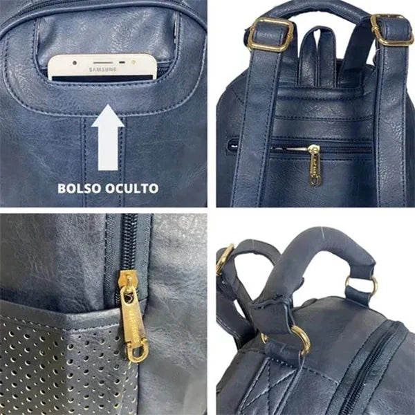 Mochila Feminina Grande de Couro Sintético Lux