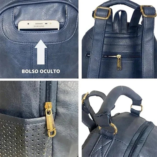 Mochila Feminina Grande de Couro Sintético Lux