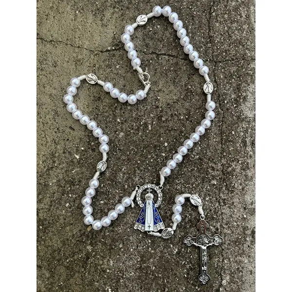 Terço Pescoço Nossa Senhora Aparecida Resplendor Perola
