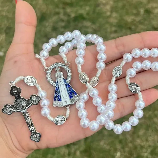 Terço Pescoço Nossa Senhora Aparecida Resplendor Perola